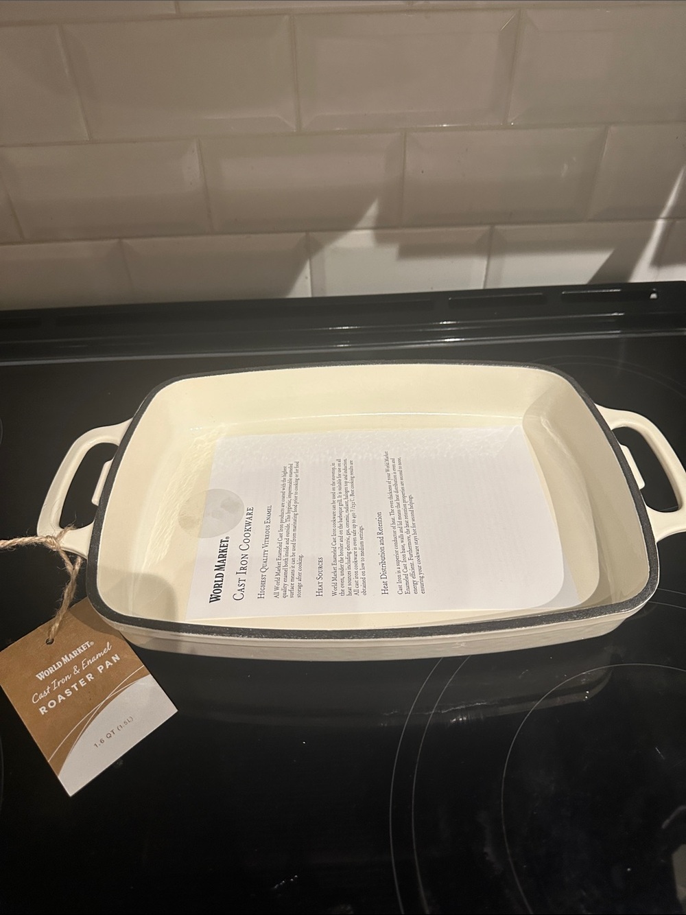 Cost Plus World Market Cream Enamel Cast Iron Roaster with Side Handles